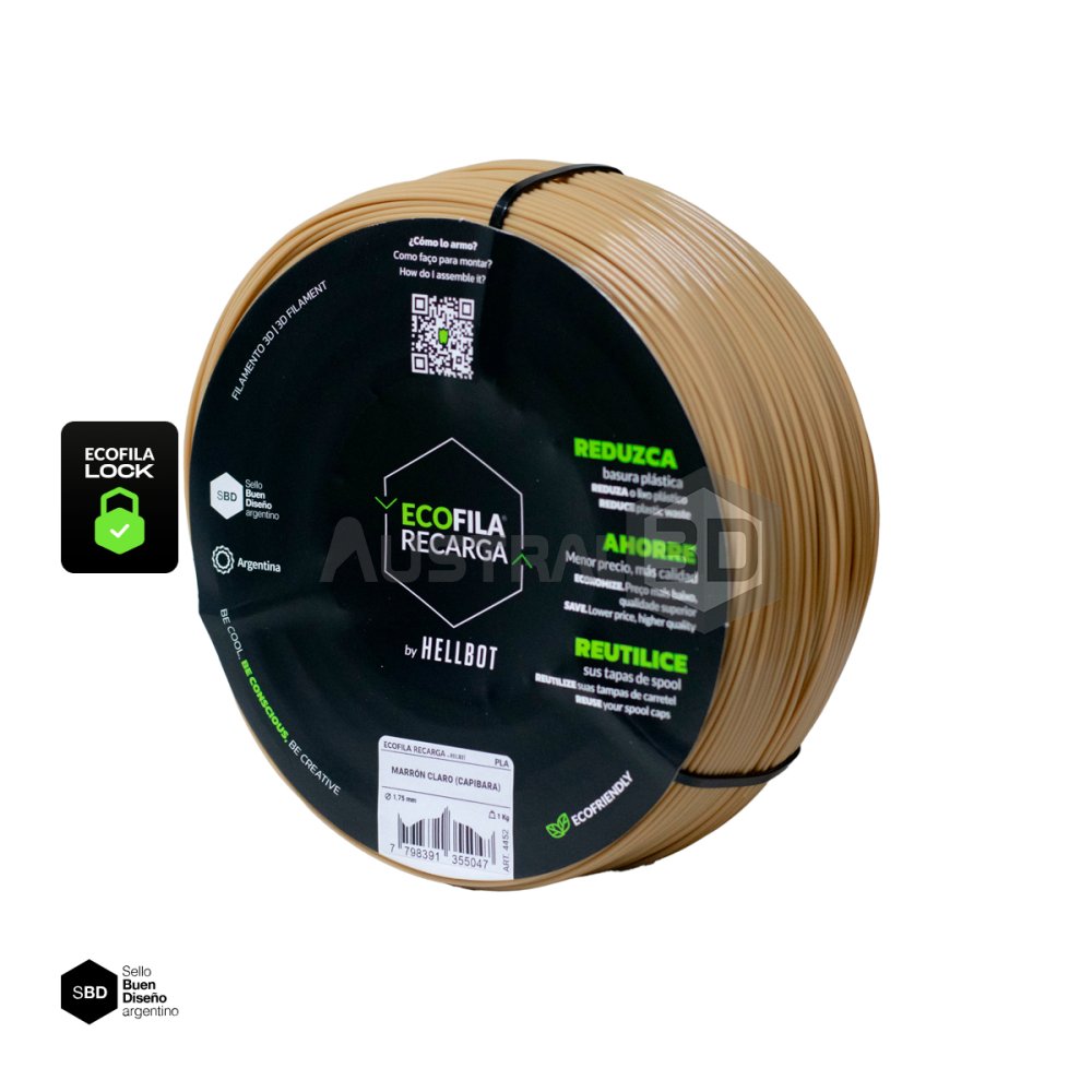Filamento 3D RECARGA LOCK PLA 1.75 Hellbot 1kg MARRON CLARO CAPIBARA