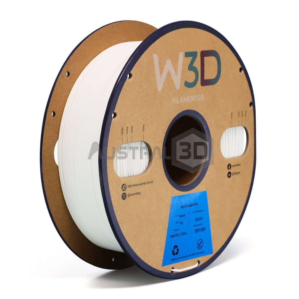 Filamento PLA Mate W3D 1kg BLANCO